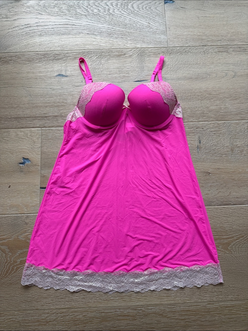 Victoria’s Secret Pink Chemise with Built-In Bra and Shimmer Lace Trim